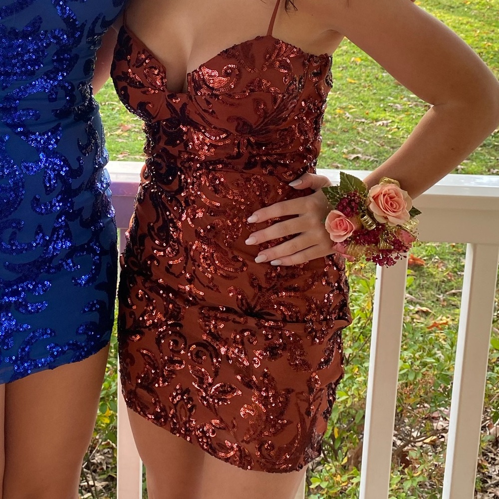 brown ish orange Sequin Mini Dresses